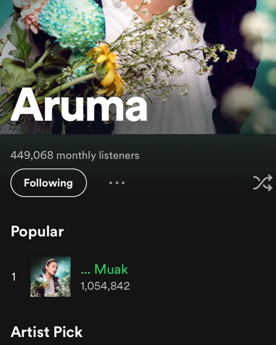Aruma tembus satu juta streaming di Spotify.