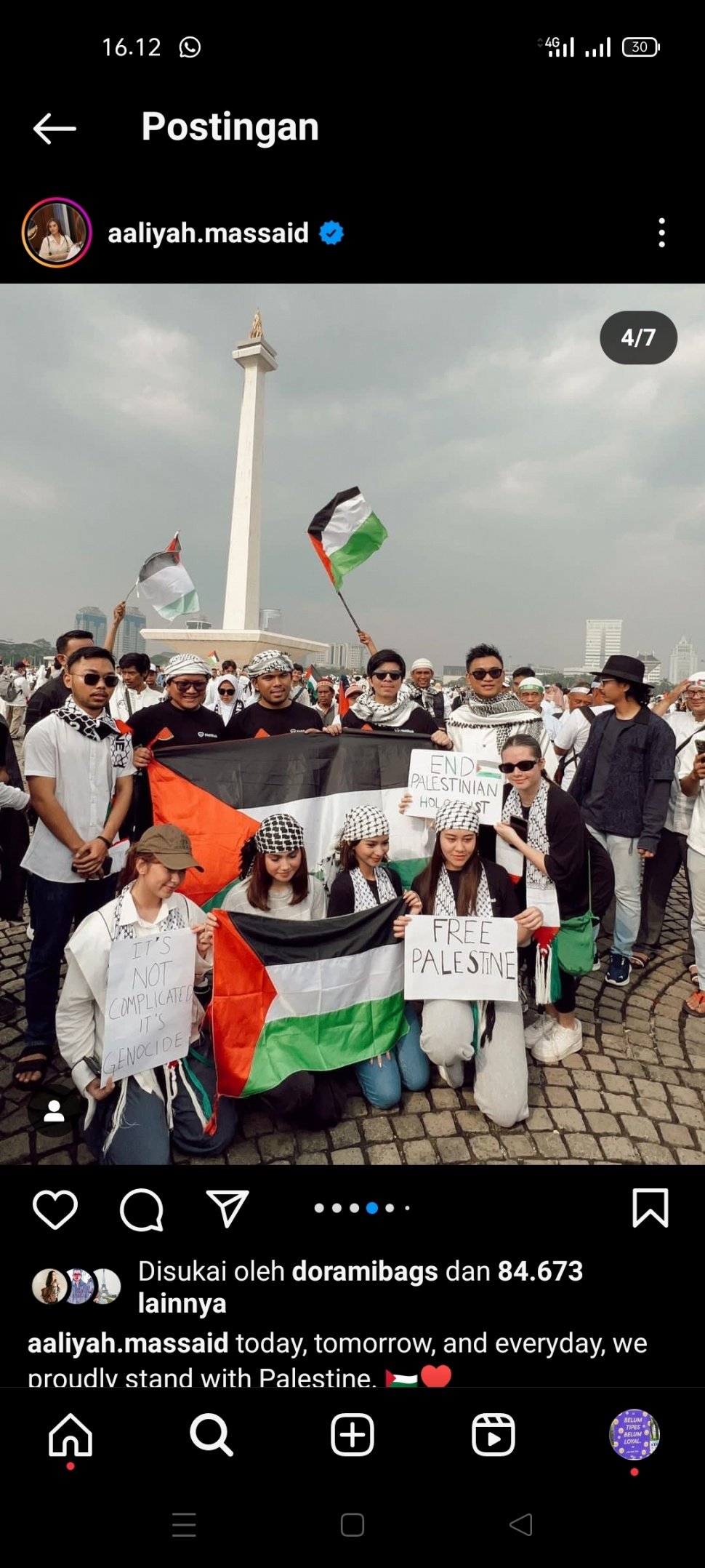 Aaliyah Massaid saat ikut aksi bela Palestina (Instagram/@aaliyah.massaid)