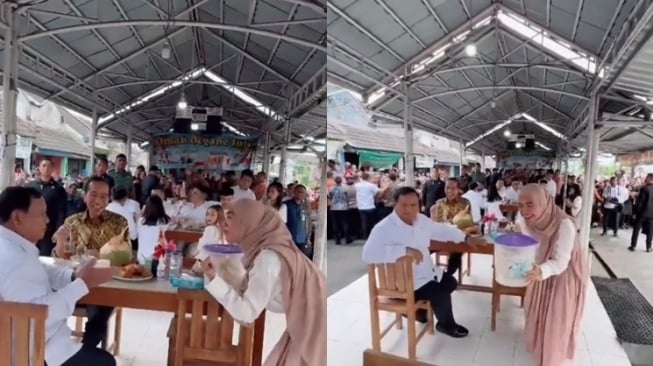 Momen Artis Makan Bakso bareng Presiden Jokowi dan Prabowo (TikTok/riaricis)