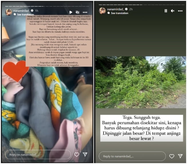 Nana Mirdad temukan bayi baru lahir di dekat rumahnya (Instagram)